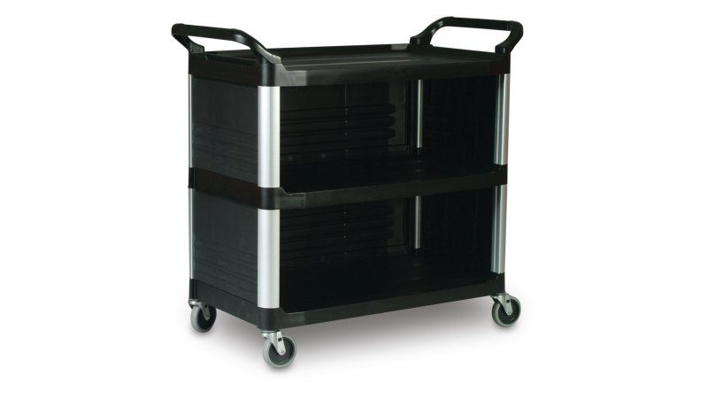 Rubbermaid Utility Cart with Enclosed End Panels on 3 Sides,  Black,FG409300BLA - CME Corp