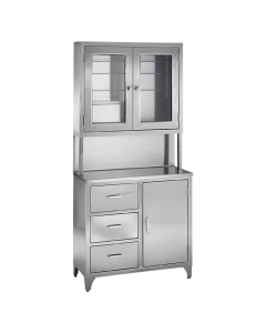 Blickman 7956SS Kennedy Freestanding Instrument/Storage Cabinet with 3 Glass Shelves, 1 Stainless-Steel Shelf, 1527956000