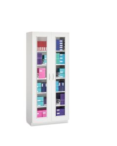 Innerspace Evolve Cabinet with Divided Shelves and Two Hinged Glass Doors, Compression Board