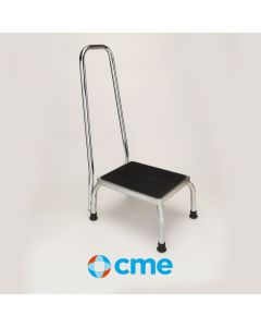 CME CME-STEPH Step Stool w/ Hand Rail.  9"H x 14"W x 18.5"L. Chrome Plated