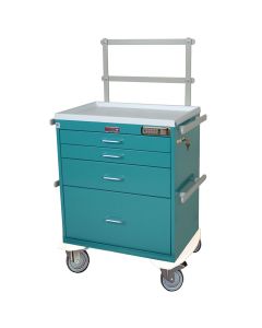Harloff Classic Series Four Drawers Workstation Anesthesia Cart with Basic Electronic Pushbutton Lock and Specialty Package