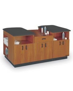 Hausmann Industries A9521 ProTeam Two Seat Modular Taping Station, Natural Oak Finish, Black Upholstery