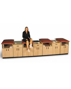 Hausmann Industries A9540 ProTeam Four Seat Modular Taping Station, 36" x 168" x 36", Natural Oak Finish, Black Upholstery