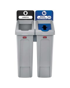 Rubbermaid Slim Jim Recycling Station, 2 Stream Recepticle, Landfill/Mixed Rcycl, 2007914