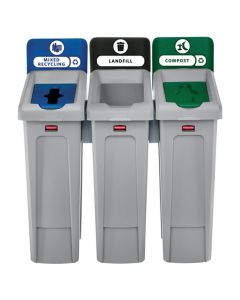 Rubbermaid Slim Jim Recycling Station, 3 Stream Recepticle Landfill/Mixed Rcycl/Compost, 2007918