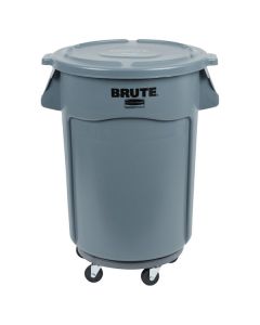 Rubbermaid 690FG44TCGYK 44 Gallon Gray Round Trash Can, Lid, and Dolly Kit