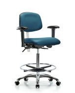 CME Class 100 Vinyl Clean Room Chair - High Bench Height with Adjustable Arms, Chrome Foot Ring, & Casters