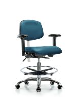 CME Class 100 Vinyl Clean Room Chair - Medium Bench Height with Adjustable Arms, Chrome Foot Ring, & Casters