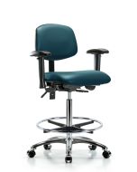 CME Vinyl Chair with Chrome Footring - High Bench Height with Adjustable Arms, Chrome Foot Ring