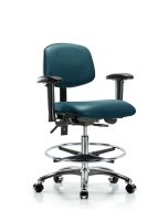 CME Vinyl Chair with Chrome Footring - Medium Bench Height with Adjustable Arms, Chrome Foot Ring