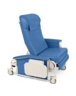 Winco 6570-02-00-00-PB XL Drop Arm Care Cliner, Royal Blue, IV Pole Installed at Left Rear of the Chair